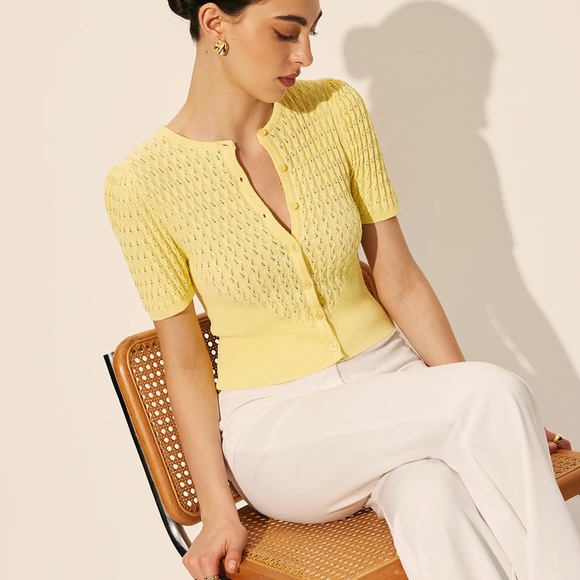 Commense Tops - Commense Sunny Yellow Short Sleeve Knit Button-Down Top